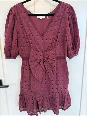 LoveShackFancy Mauve Mini Dress with Front Bow